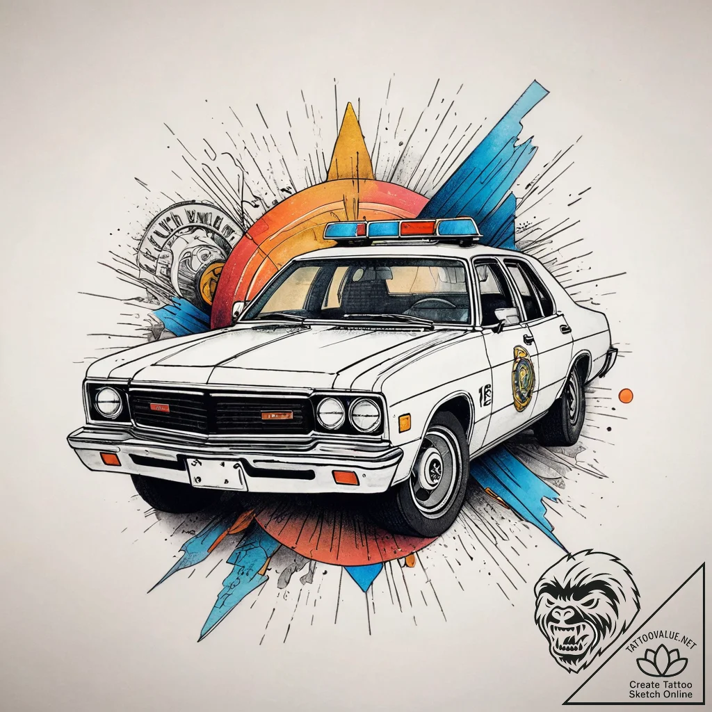 A tattoo of the "spinner" police car, detaile... - tattoo sketch (№1751288470_0, 30.06.2025 13:01) — tattoovalue.net