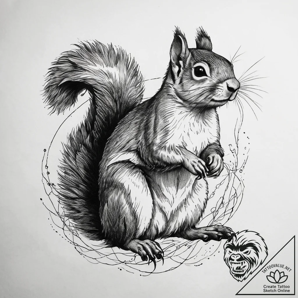 Squirrel, tattoo line art, old school traditi... - tattoo sketch (№1751288553_0, 30.06.2025 13:02) — tattoovalue.net