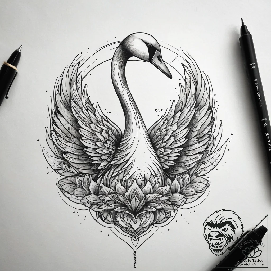 Swan, concept art for tattoo, clear image, sh... - tattoo sketch (№1751288788_0, 30.06.2025 13:06) — tattoovalue.net