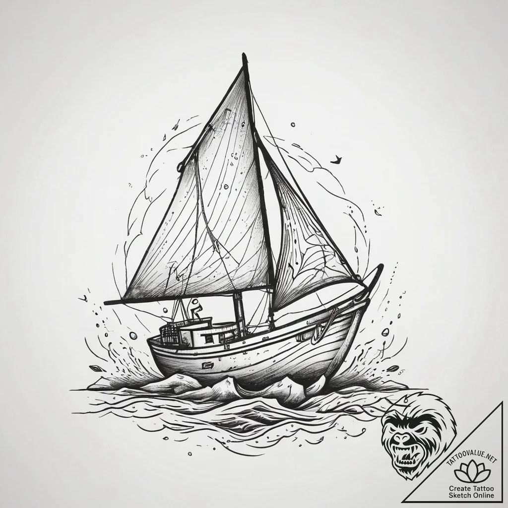 A paper boat sailing on a river of ink, ink i... - tattoo sketch (№1751289105_0, 30.06.2025 13:11) — tattoovalue.net