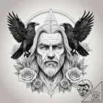 A graphic novel portrait of odin with his two… – tattoo sketch (№1751289269_0, 30.06.2025 13:14) — tattoovalue.net