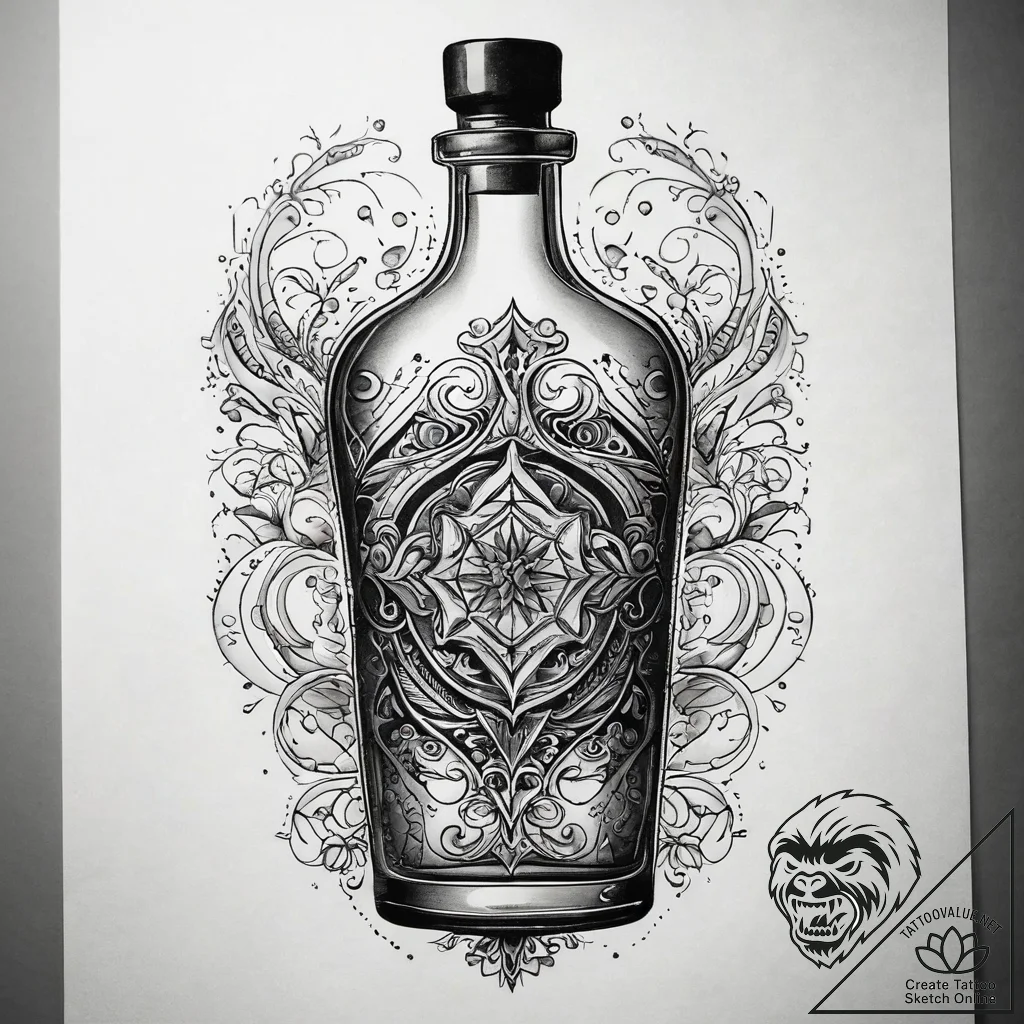A health potion bottle (from video games), in... - tattoo sketch (№1751289347_0, 30.06.2025 13:15) — tattoovalue.net