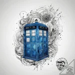 A watercolor tattoo of the tardis exploding,… – tattoo sketch (№1751289424_0, 30.06.2025 13:17) — tattoovalue.net