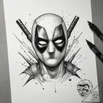 A neo-traditional tattoo of deadpool, breakin… – tattoo sketch (№1751289666_0, 30.06.2025 13:21) — tattoovalue.net