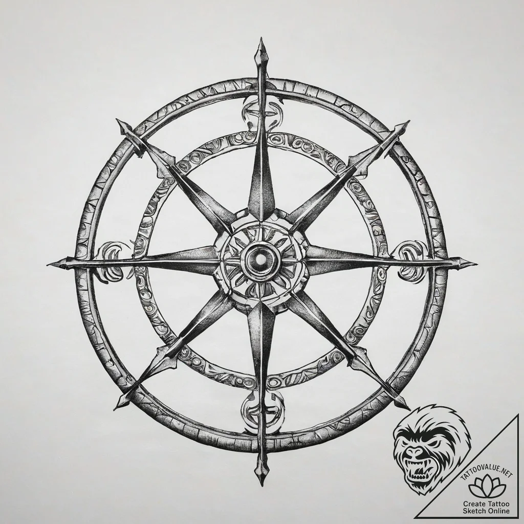 Steering wheel, artistic tattoo sketch, detai... - tattoo sketch (№1751289744_0, 30.06.2025 13:22) — tattoovalue.net