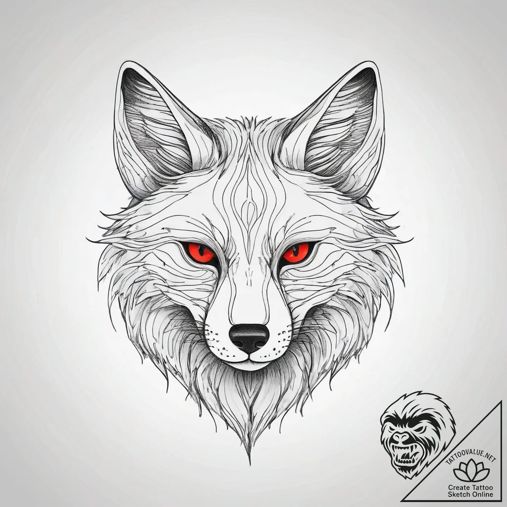 Kitsune, concept art for tattoo, on white pap... - tattoo sketch (№1751289828_0, 30.06.2025 13:23) — tattoovalue.net