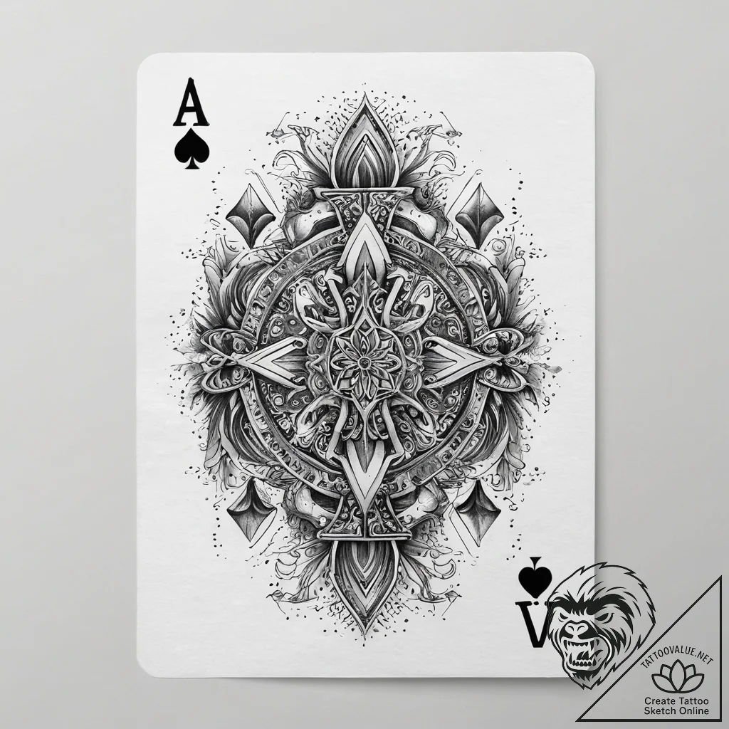 Playing card hand (e.g., a royal flush), conc... - tattoo sketch (№1751289984_0, 30.06.2025 13:26) — tattoovalue.net