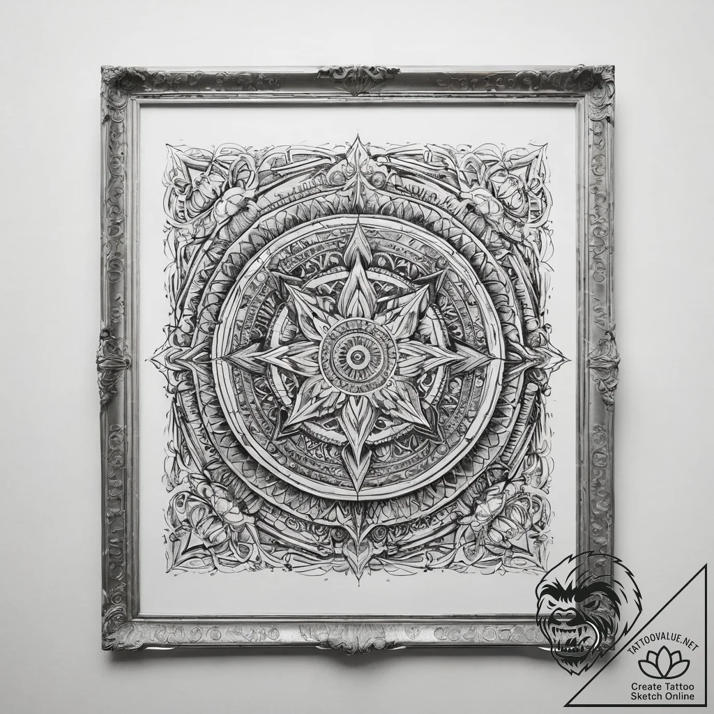 An ornate, empty picture frame, artistic tatt... - tattoo sketch (№1751291353_0, 30.06.2025 13:49) — tattoovalue.net