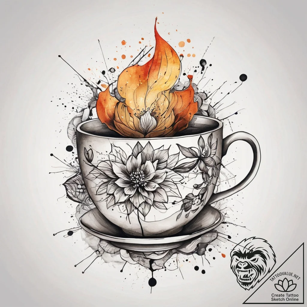 Broken teacup (kintsugi style), artistic tatt... - tattoo sketch (№1751291431_0, 30.06.2025 13:50) — tattoovalue.net