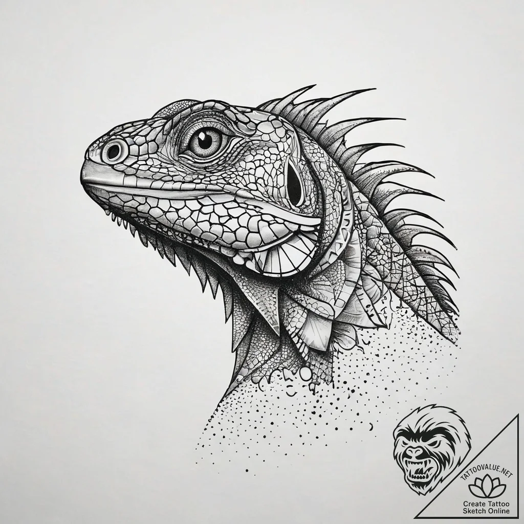 Iguana, tattoo sketch design, dotwork tattoo... - tattoo sketch (№1751291905_0, 30.06.2025 13:58) — tattoovalue.net