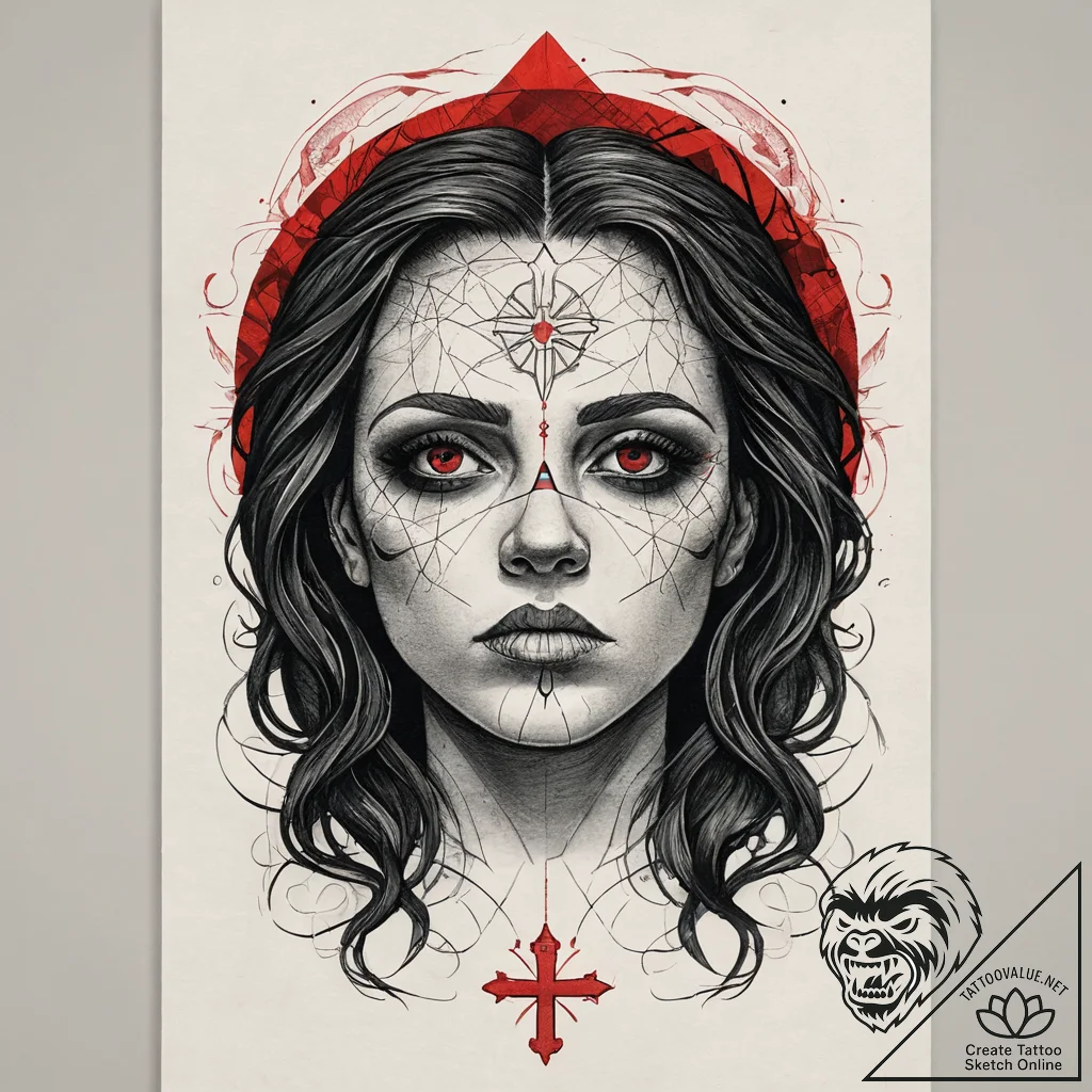 A graphic novel panel of the possessed regan... - tattoo sketch (№1751291990_0, 30.06.2025 13:59) — tattoovalue.net