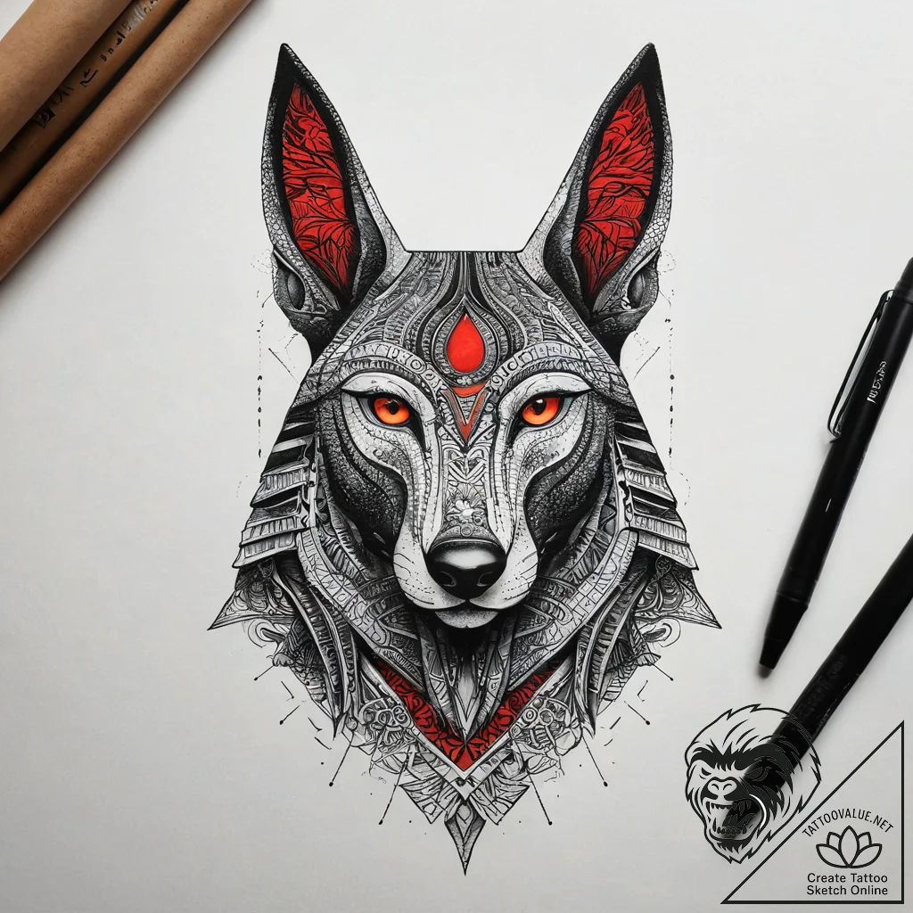 Art deco anubis, ink illustration for tattoo,... - tattoo sketch (№1751292224_0, 30.06.2025 14:03) — tattoovalue.net