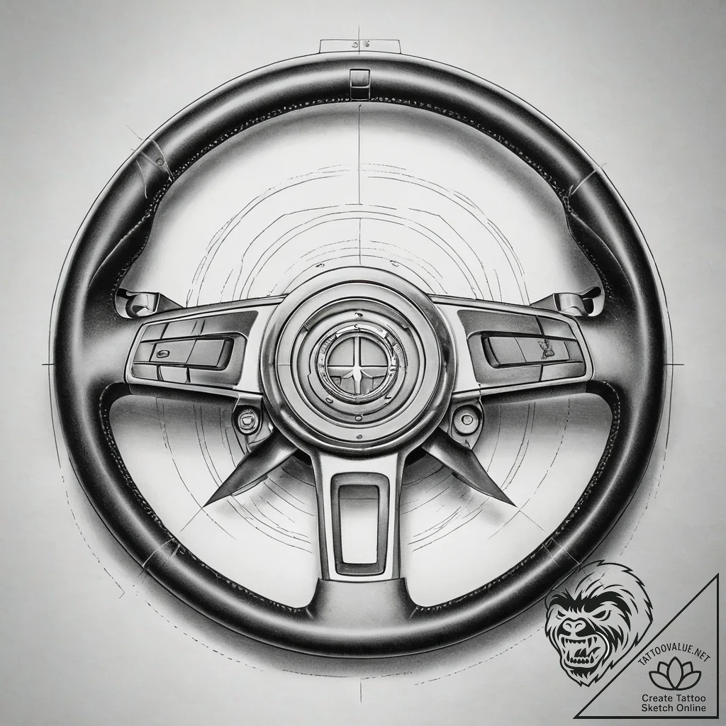 Steering wheel, tattoo sketch design, stylize... - tattoo sketch (№1751292308_0, 30.06.2025 14:05) — tattoovalue.net