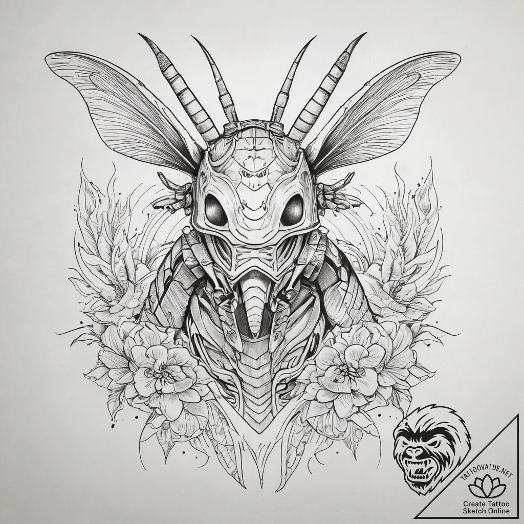 A graphic tattoo of a warrior bug from starsh... - tattoo sketch (№1751293021_0, 30.06.2025 14:17) — tattoovalue.net