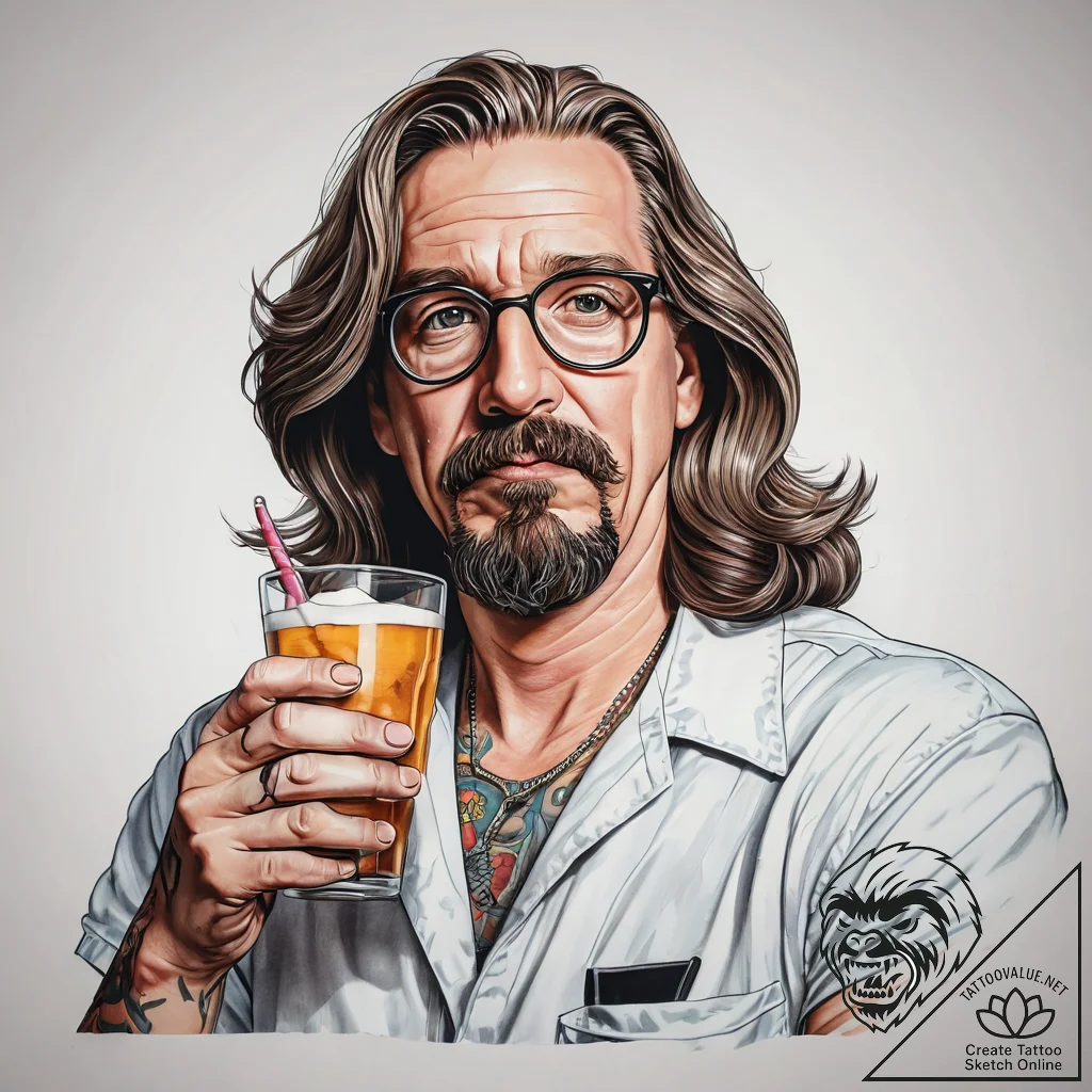 A neo-traditional tattoo of the dude from the... - tattoo sketch (№1751293339_0, 30.06.2025 14:22) — tattoovalue.net
