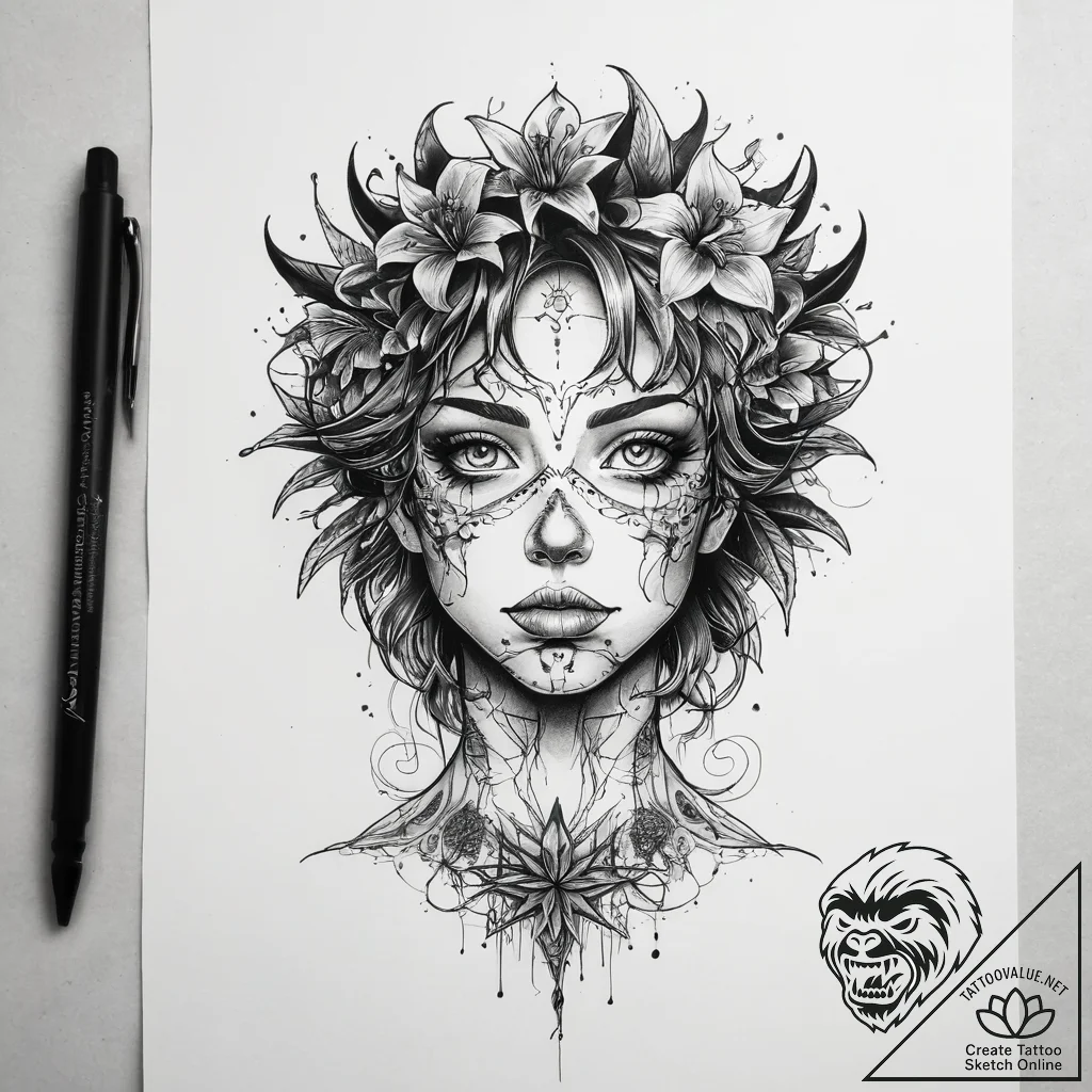 A trash polka sketch of the demogorgon, its f... - tattoo sketch (№1751294215_0, 30.06.2025 14:36) — tattoovalue.net
