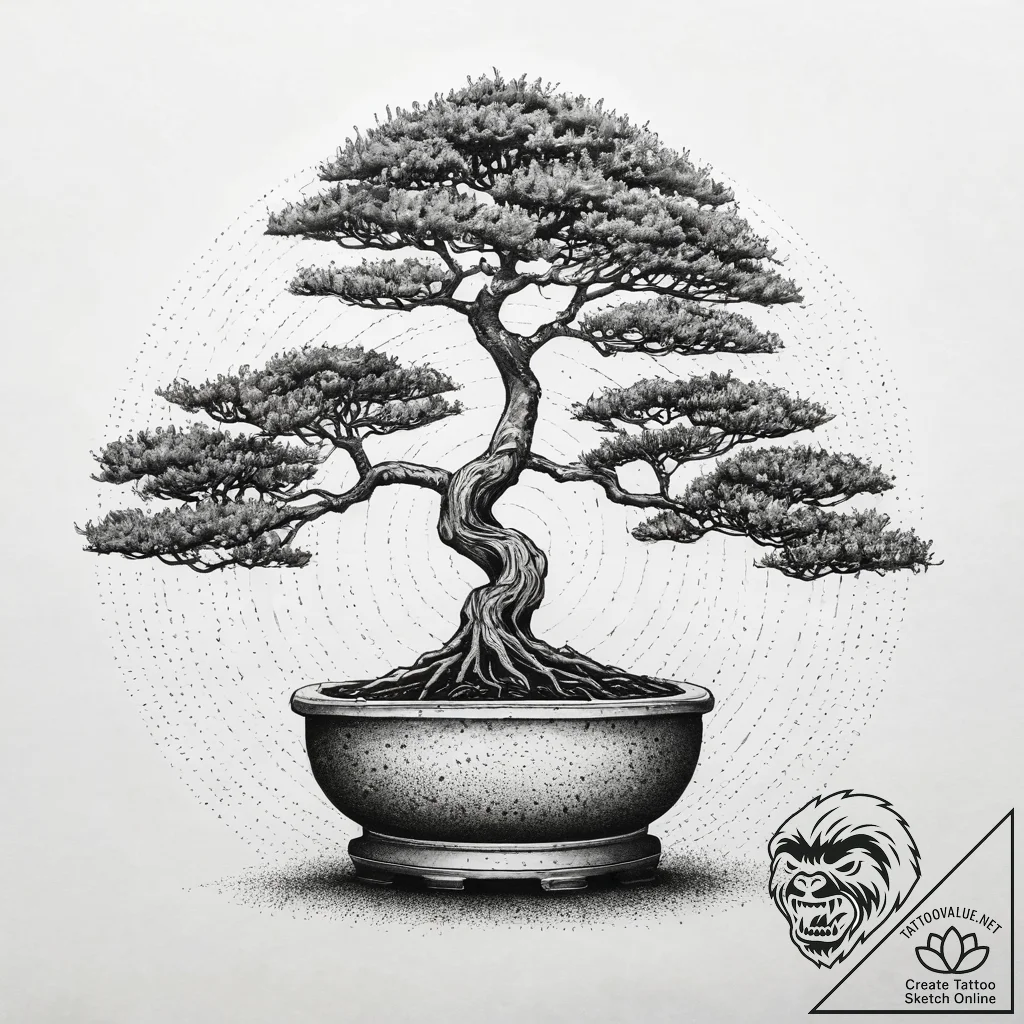Bonsai, artistic tattoo sketch, clean lines,... - tattoo sketch (№1751294464_0, 30.06.2025 14:41) — tattoovalue.net