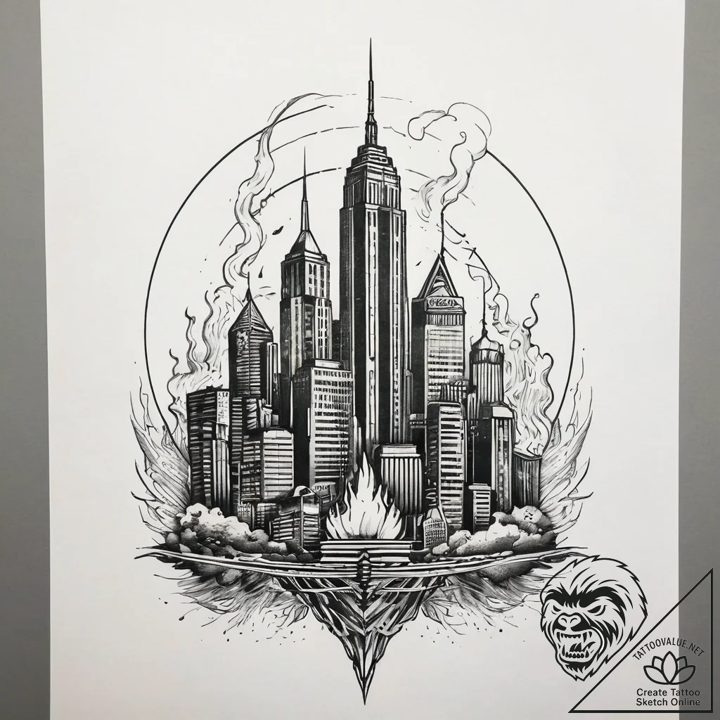 A sketch of the iconic "burning of atlanta" s... - tattoo sketch (№1751294701_0, 30.06.2025 14:45) — tattoovalue.net