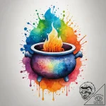 A witch’s cauldron, tattoo line art, vibrant… – tattoo sketch (№1751294784_0, 30.06.2025 14:46) — tattoovalue.net