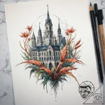A watercolor sketch of a city overgrown with… – tattoo sketch (№1751294941_0, 30.06.2025 14:49) — tattoovalue.net