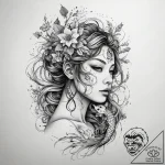 Dryad or tree nymph, tattoo line art, profess… – tattoo sketch (№1751295754_0, 30.06.2025 15:02) — tattoovalue.net