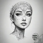 A single continuous line drawing of a face, t… – tattoo sketch (№1751295917_0, 30.06.2025 15:05) — tattoovalue.net