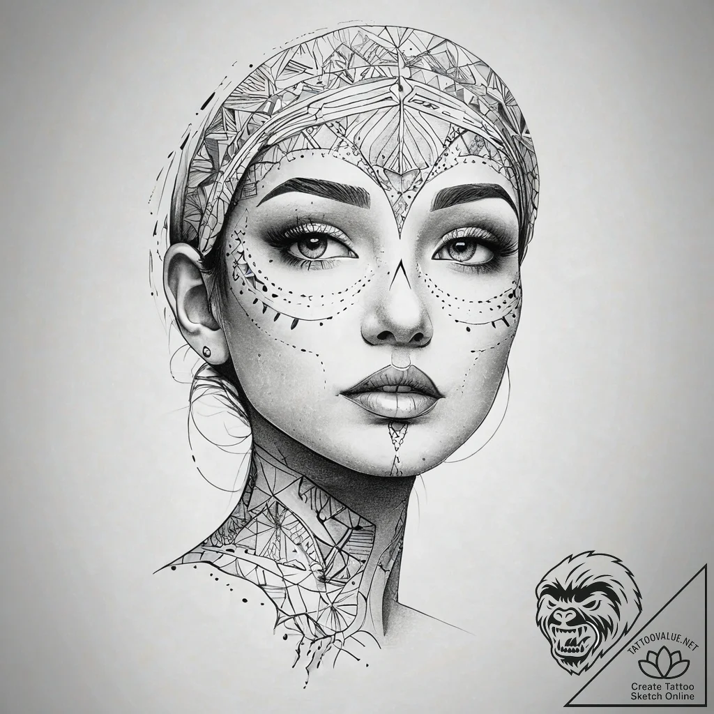 A single continuous line drawing of a face, t... - tattoo sketch (№1751295917_0, 30.06.2025 15:05) — tattoovalue.net