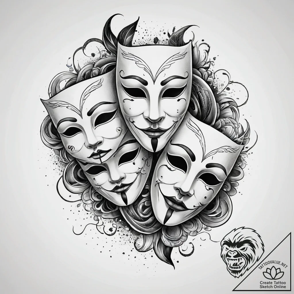 Theater masks (comedy and tragedy) (is there,... - tattoo sketch (№1751296414_0, 30.06.2025 15:13) — tattoovalue.net