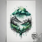A watercolor sketch of the green code rain fo… – tattoo sketch (№1751296653_0, 30.06.2025 15:17) — tattoovalue.net
