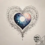 A watercolor sketch of the heart of the unive… – tattoo sketch (№1751296738_0, 30.06.2025 15:18) — tattoovalue.net