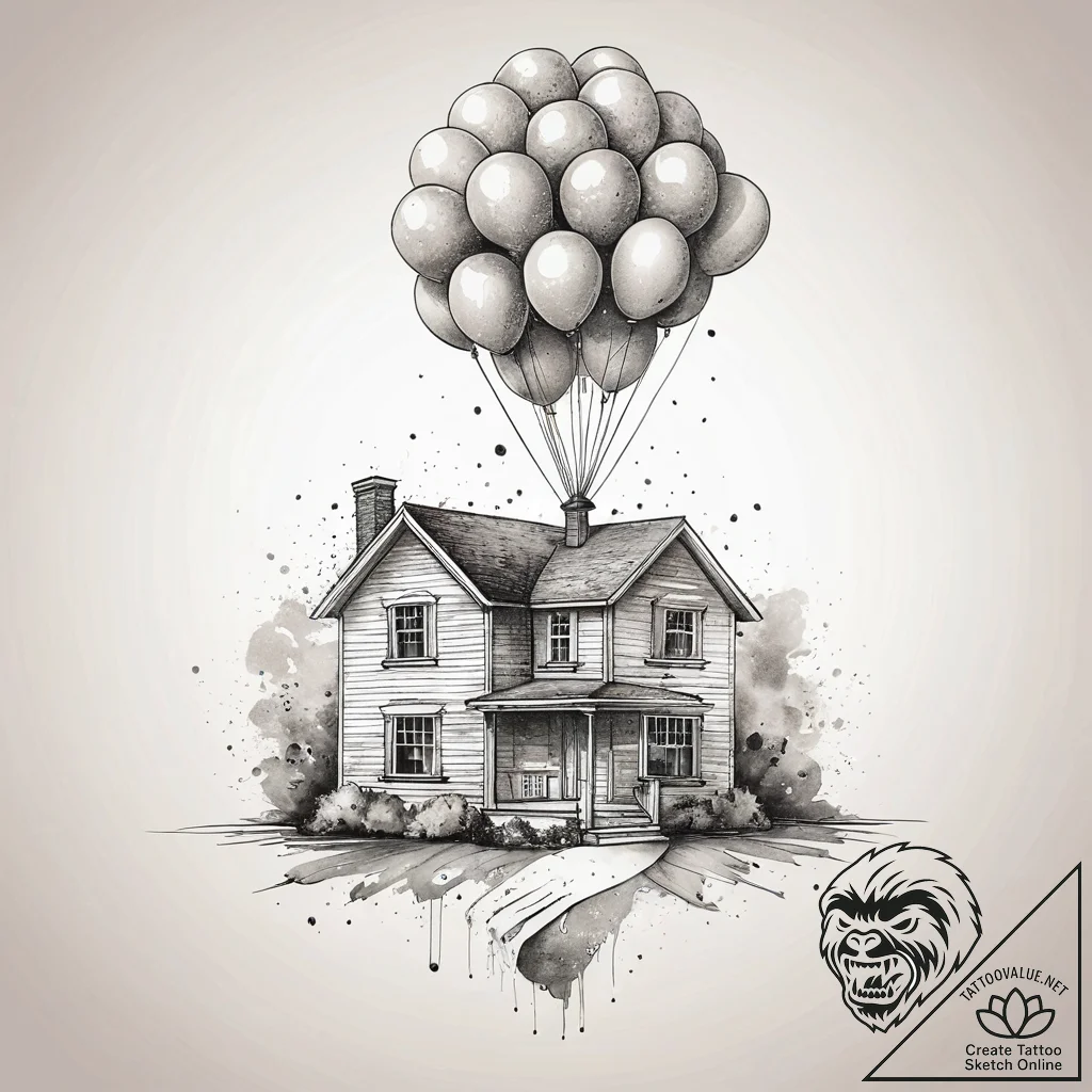 A watercolor sketch of carl's house from up,... - tattoo sketch (№1751296817_0, 30.06.2025 15:20) — tattoovalue.net