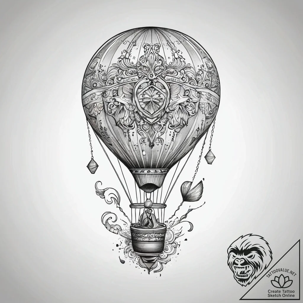 A hot air balloon made from a stitched-togeth... - tattoo sketch (№1751297392_0, 30.06.2025 15:29) — tattoovalue.net