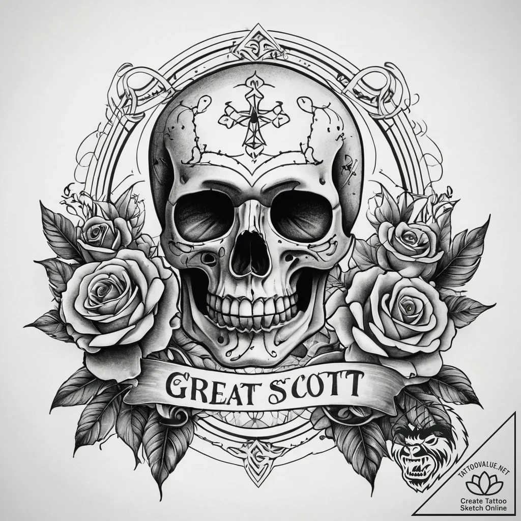 A chicano lettering tattoo of "great scott!".... - tattoo sketch (№1751297597_0, 30.06.2025 15:33) — tattoovalue.net