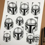 A “flash sheet” of mandalorian helmets: boba… – tattoo sketch (№1751297842_0, 30.06.2025 15:37) — tattoovalue.net