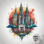 A watercolor sketch of the eerie, empty city… – tattoo sketch (№1751298244_0, 30.06.2025 15:44) — tattoovalue.net