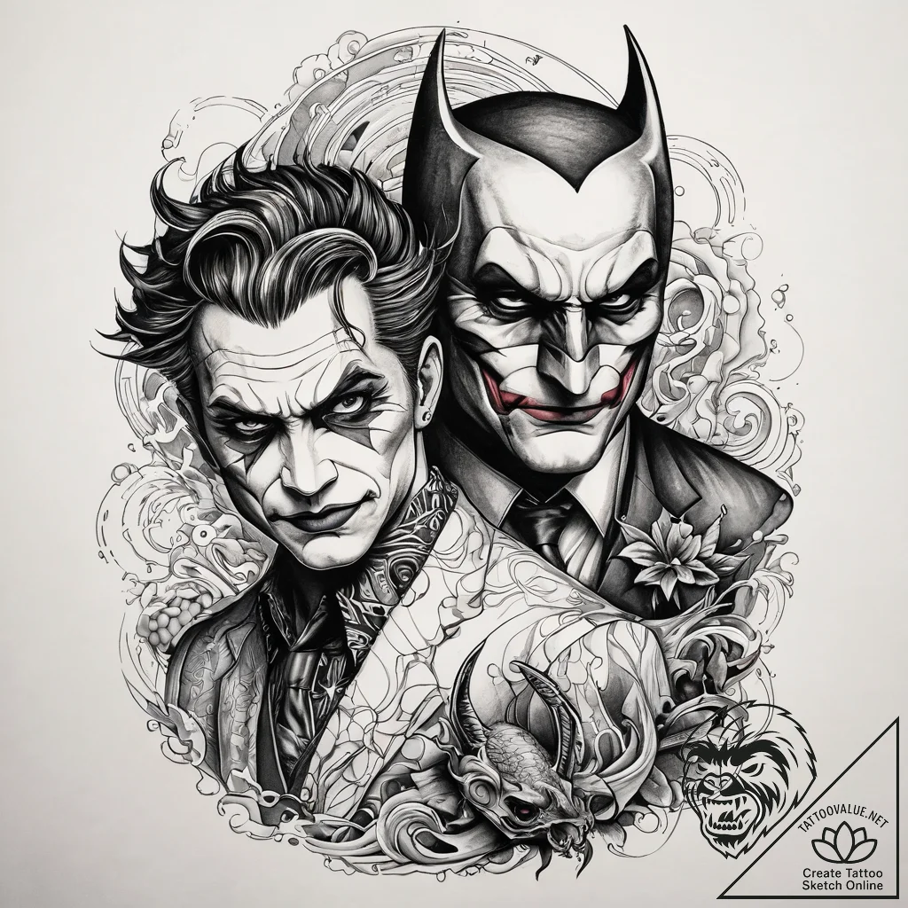 A sketch of the "interrogation" scene between... - tattoo sketch (№1751299298_0, 30.06.2025 16:01) — tattoovalue.net