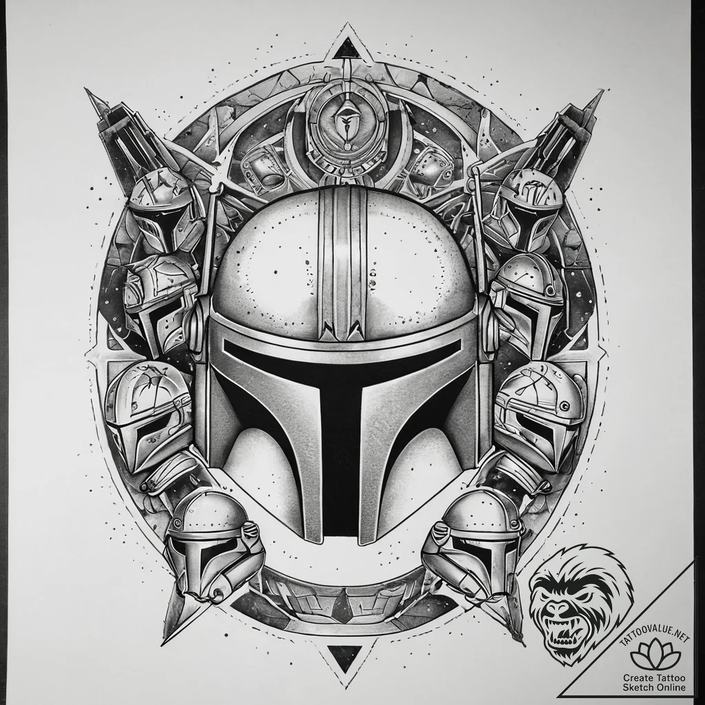 13. a "flash sheet" of mandalorian helmets: b... - tattoo sketch (№1751299461_0, 30.06.2025 16:04) — tattoovalue.net
