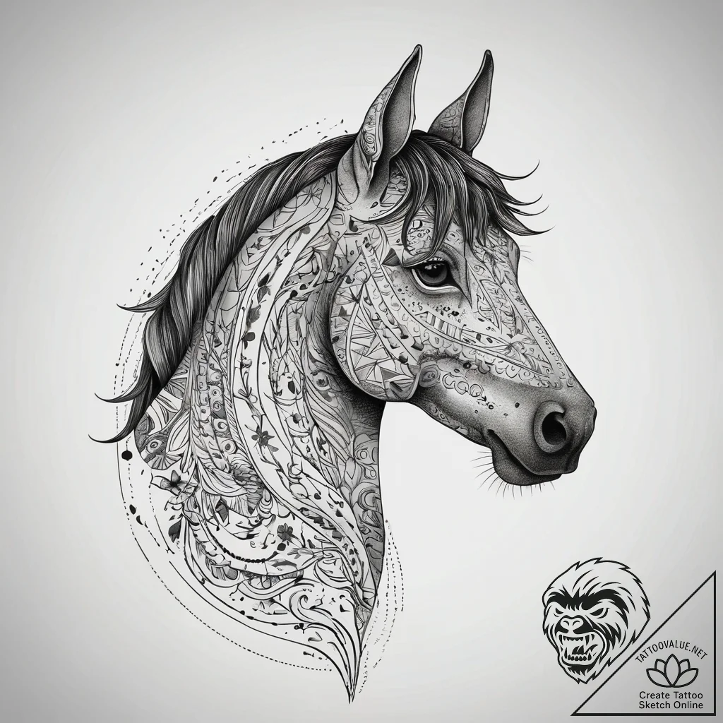 Kelpie, artistic tattoo sketch, highly detail... - tattoo sketch (№1751299940_0, 30.06.2025 16:12) — tattoovalue.net