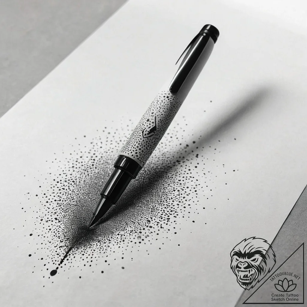 Fountain pen with an ink spill, tattoo line a... - tattoo sketch (№1751300104_0, 30.06.2025 16:15) — tattoovalue.net