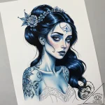 A neo-traditional tattoo of the corpse bride,… – tattoo sketch (№1751300942_0, 30.06.2025 16:29) — tattoovalue.net