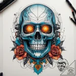 A skull with a glowing cyberpunk visor, tatto… – tattoo sketch (№1751301026_0, 30.06.2025 16:30) — tattoovalue.net
