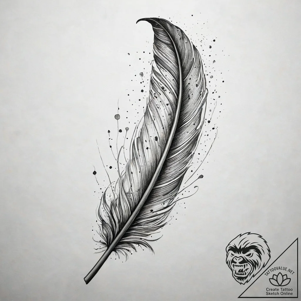 A burning feather, ink illustration for tatto... - tattoo sketch (№1751301500_0, 30.06.2025 16:38) — tattoovalue.net