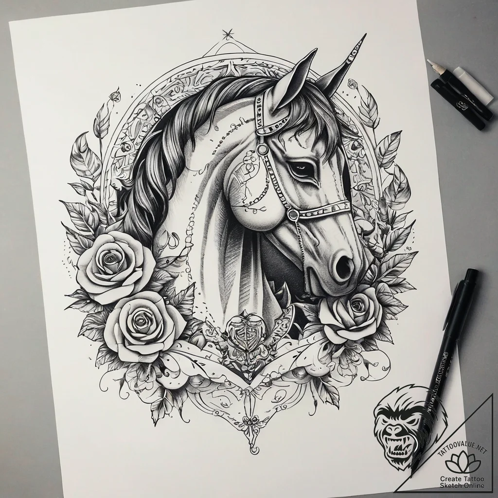 The trojan horse, ink illustration for tattoo... - tattoo sketch (№1751301897_0, 30.06.2025 16:44) — tattoovalue.net