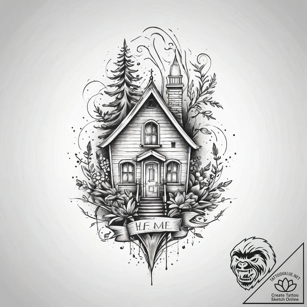 A linework tattoo of the "there's no place li... - tattoo sketch (№1751302059_0, 30.06.2025 16:47) — tattoovalue.net