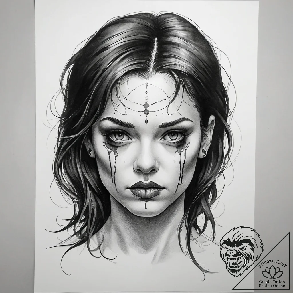 A graphic novel panel of the possessed regan... - tattoo sketch (№1751302300_0, 30.06.2025 16:51) — tattoovalue.net