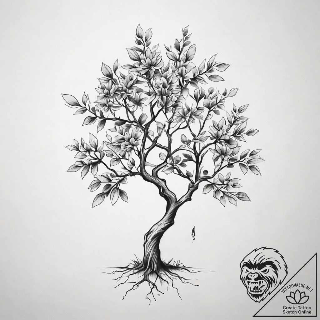 Apple tree, artistic tattoo sketch, realistic... - tattoo sketch (№1751302379_0, 30.06.2025 16:52) — tattoovalue.net
