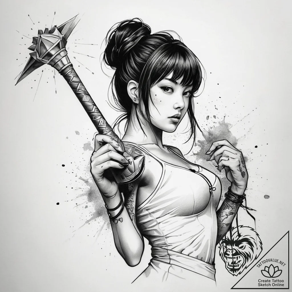 A graphic novel panel of the bride fighting g... - tattoo sketch (№1751303093_0, 30.06.2025 17:04) — tattoovalue.net
