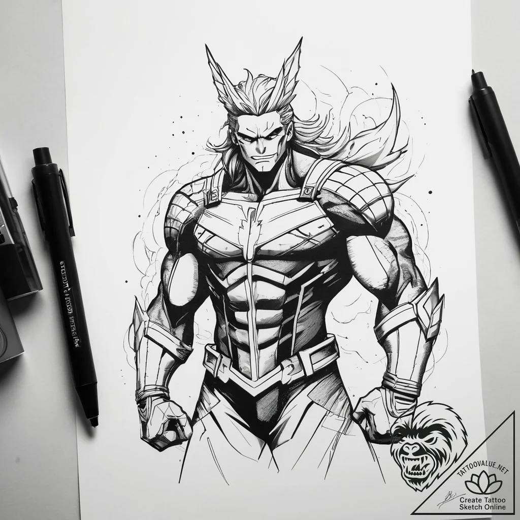A neo-traditional tattoo of all might from my... - tattoo sketch (№1751303172_0, 30.06.2025 17:06) — tattoovalue.net