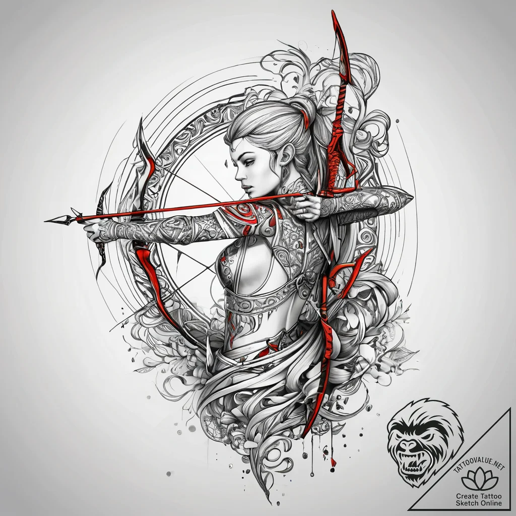 Elven archer, tattoo sketch design, highly de... - tattoo sketch (№1751303973_0, 30.06.2025 17:19) — tattoovalue.net