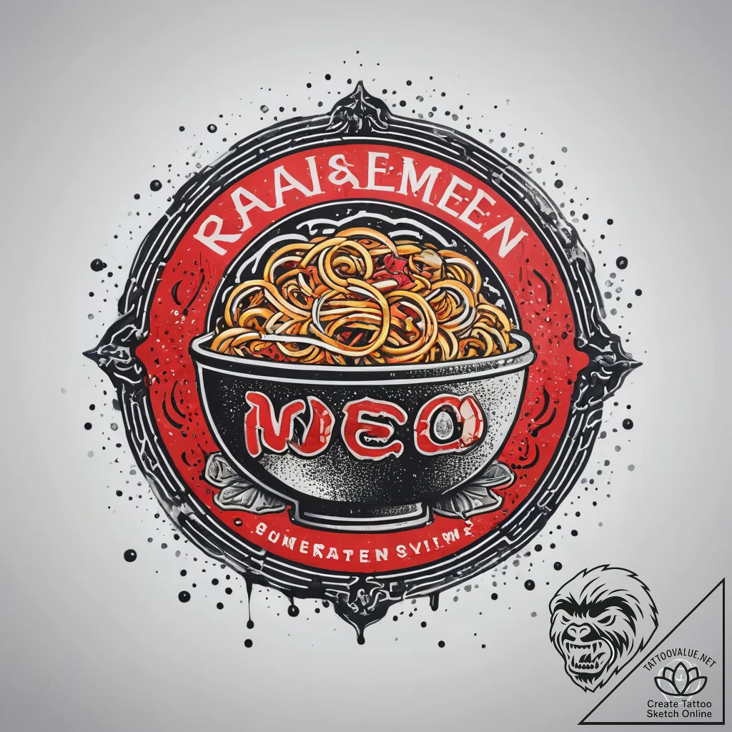 A neon ramen shop sign in the rain, tattoo dr... - tattoo sketch (№1751304531_0, 30.06.2025 17:28) — tattoovalue.net